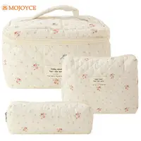 3pcs/set Ladies Quilted Cotton Storage Bag Aesthetic Printed Makeup Bag Women's Large Capacity Toiletry Organizer Cosmetic Pouch 1