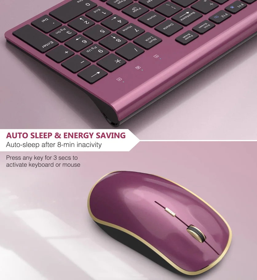 Eua Layout de Teclado e Mouse sem Fio Combo2.4g Compacto e Ultra Fino Teclado e Mouse sem Fio para Desktoptv Pc-vinho Tinto - Imagem 4