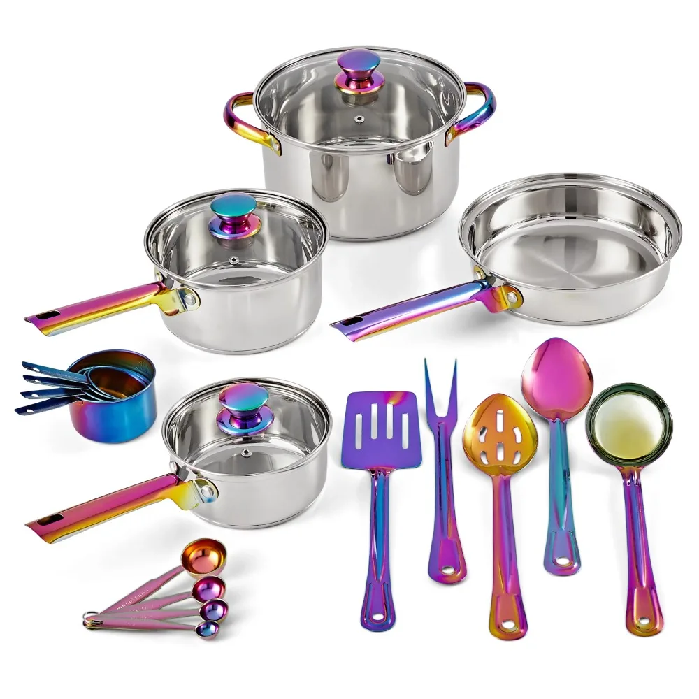 iridescent-stainless-steel-20-piece-cookware-set-with-kitchen-utensils-and-tools