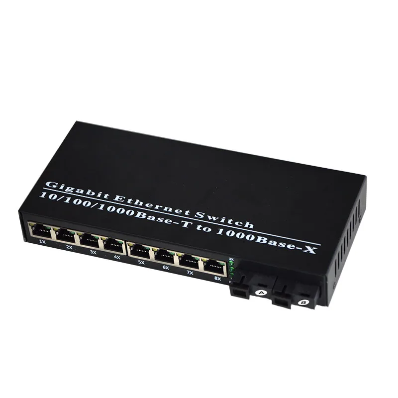Gigabit 2 optical 8 electrical fiber transceiver, optoelectronic converter, 8-port switch, SC interface 1 unit