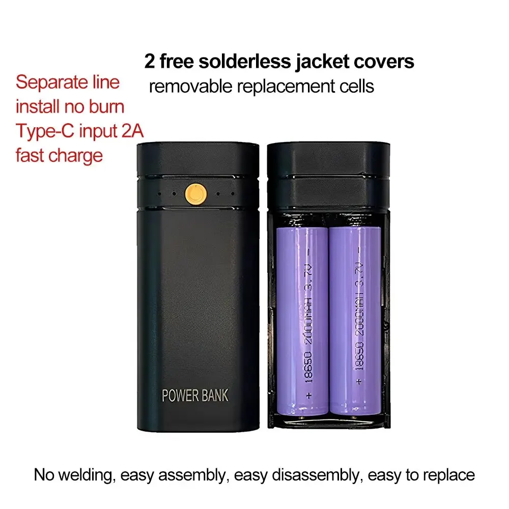 5V 2A 6000mAh 2x18650 Power Bank Box Kit Anti Reverse Connection TYPE-C Output Ports Plastic Shell Portable Battery Charger Case