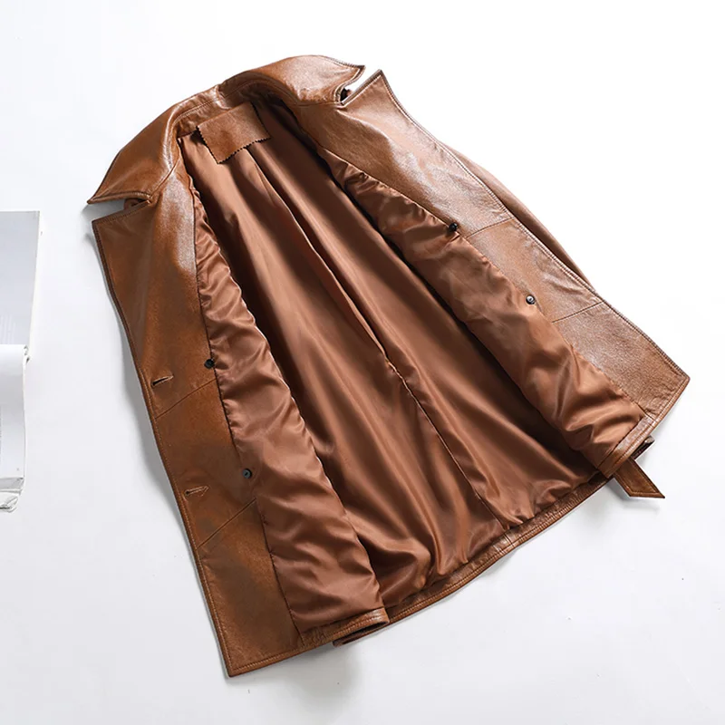 Women Leather Jacket Solid Belt Long Genuine Sheepskin Coat 2024 New Overcoat Retro CL4030