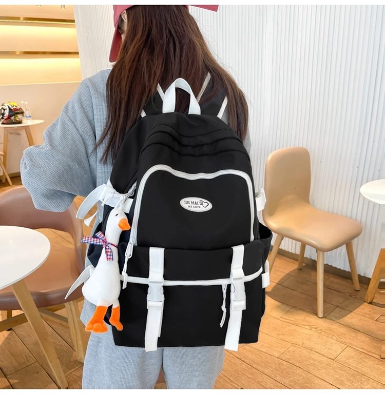 New High School Harajuku Double Buckle Women Backpack School Bags Teenage Girls Kawaii Backpack Waterproof Student Bag Mochila