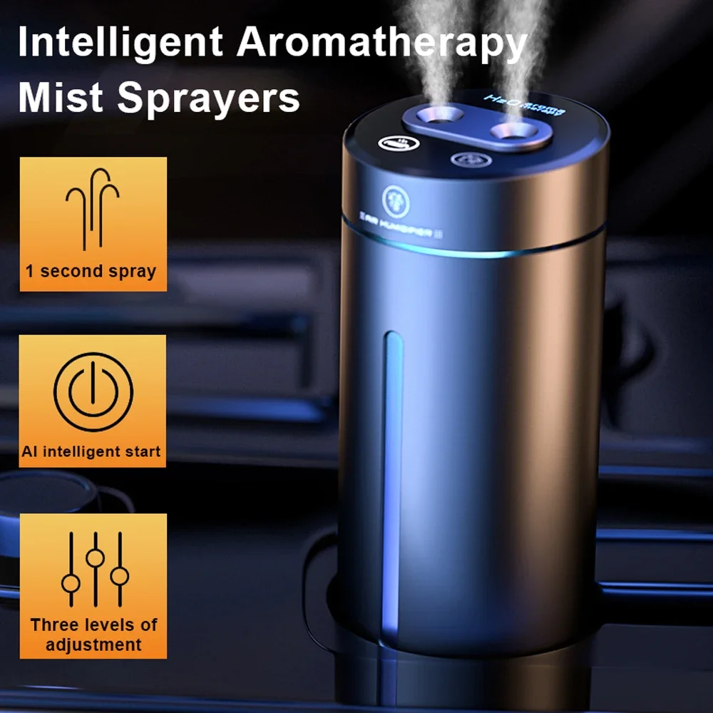 Dual Spray Car Air Humidifier Aluminium Alloy Essential Oils Diffuser Air Freshener for Auto Home Office