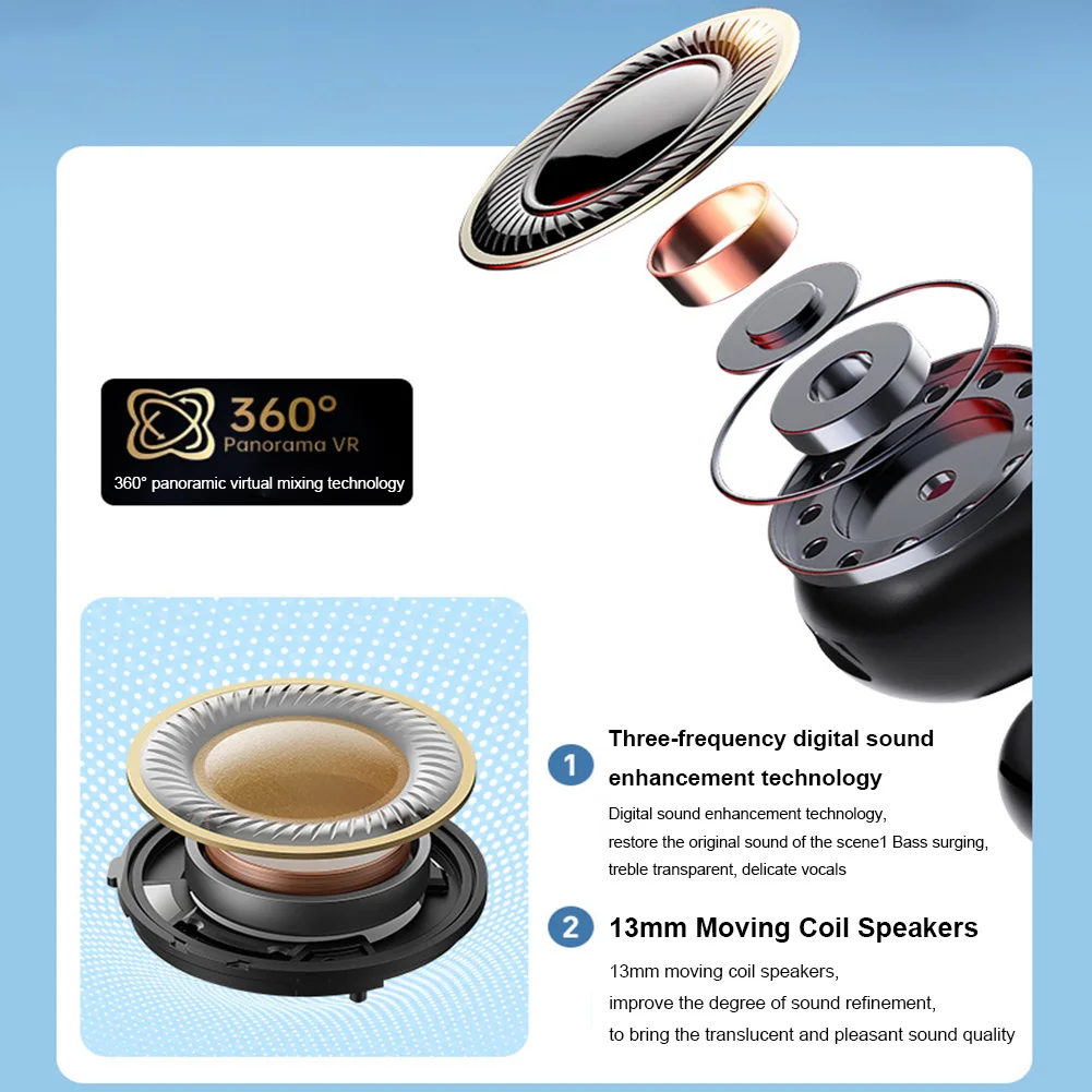 Wireless Noise-Canceling HiFi Stereo Ear Clip Earphones - Waterproof Bluetooth 5.4 Earbuds