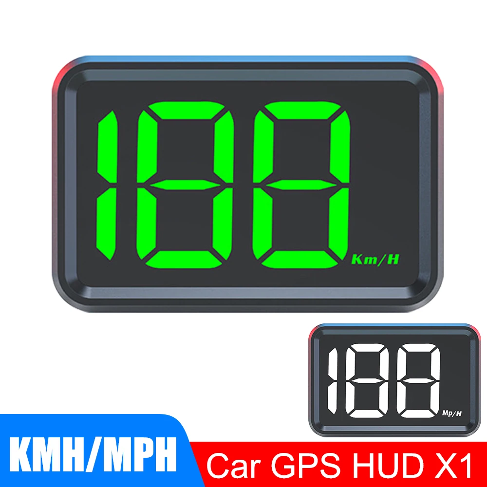 GPS HUD 속도계 유니버설 X1 HUD 디지털 자동차 헤드업 디스플레이 화이트 그린 라이트 디스플레이 대형 글꼴 USB 플러그 KMH MPH 미터