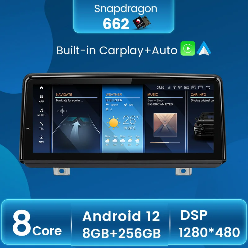 Android  12カーラジオ,メディアプレーヤー,GPSナビゲーション,CarPlay,音声制御,CPU,ビデオ,2台のCPU,Android,F45,F46,F87,nbt,2013-2019