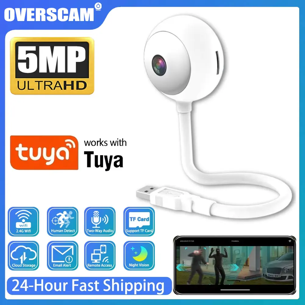 Mini telecamera WiFi da 5MP telecamera di sicurezza interna 2K per baby monitor spina USB wireless sorveglianza IP AI tracciamento automatico Babe Cam Tuya