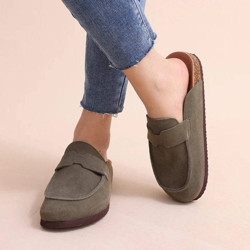 Bebealy Women's Suede New Genuine Mules Men Fashion Potato Shoes With Arch Support Comfy Cork Footbed Clogs Slippers_vogvips.com