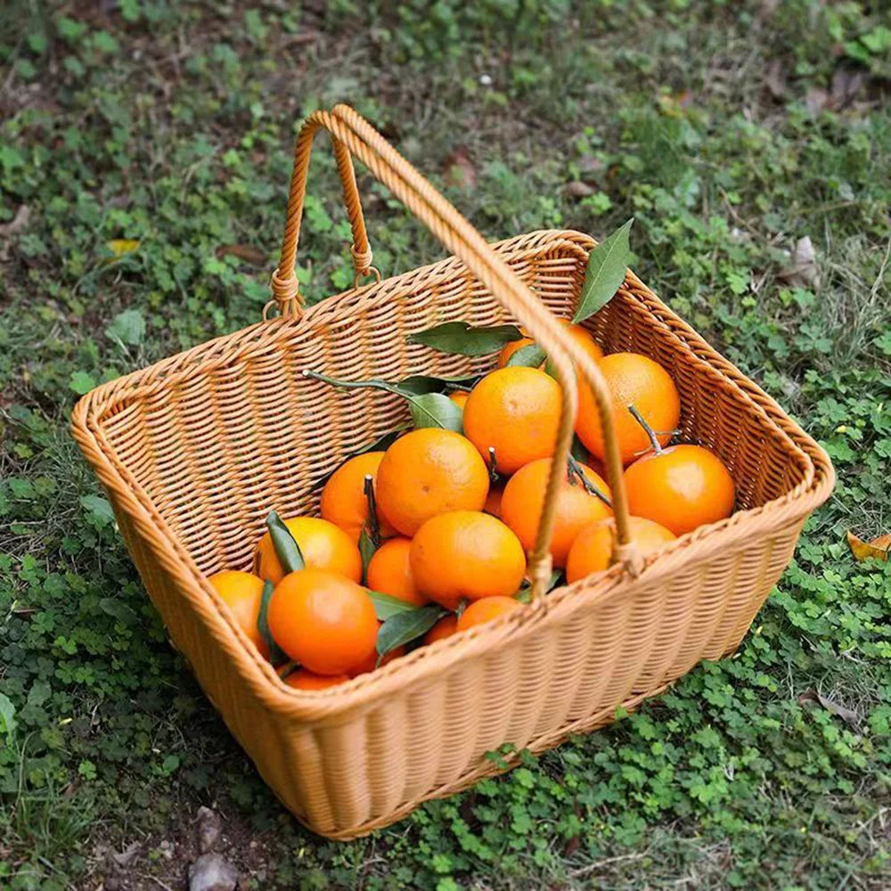 Imitation Vine Weaving Picnic Basket Food Storage Baskets Flowerpot Fruit Vegetable Container Home Kitchen Decor Organization