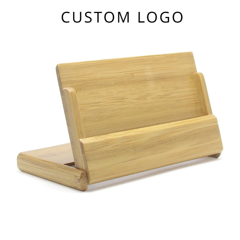 Customized Wooden Bamboo Business Card Holder Laser Engrave  LOGO Clip Postcard Base Personalized Cardcase Activity Gift