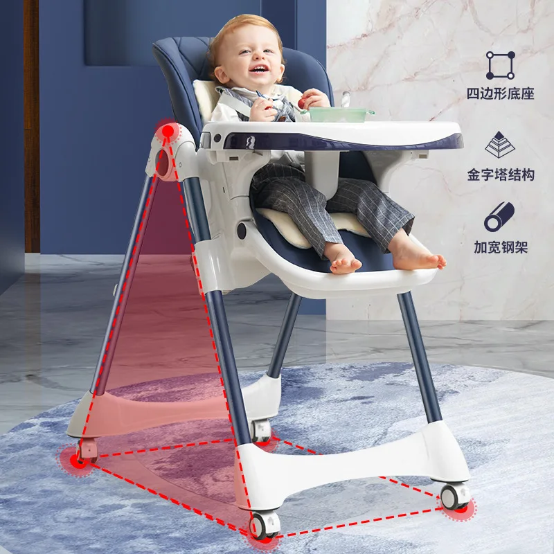 Baby Dining Chair with Wheels Foldable Household Portable Baby Can Sit and Reclining Dining Chair Children's