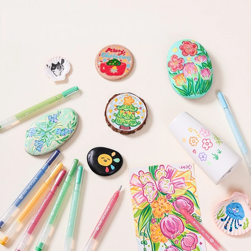 6개 아크릴 페인트 마커 젤 잉크 빈티지 마커 라이너 1.0mm 세밀한 팁 DIY 공예 페인팅 드로잉 문구 선물 A3113
