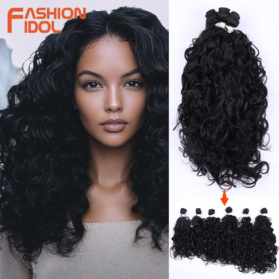 Synthetic Hair 6pcs Deep Wave Hair Bundles Ombre Brown High Temperature Fiber Weave Extensions 18 20 22 inch FASHION IDOL