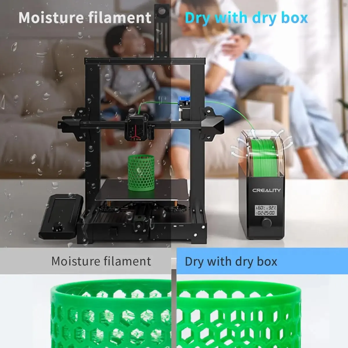 Creality Filament Dryer Box 2.0 360° Hot-air Heating 1.75mm / 2.85mm PLA PETG ABS 24 Hours Timer Real-time Humidity