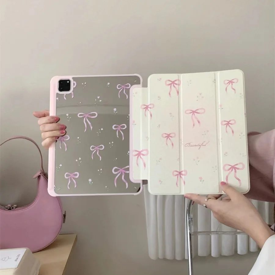 Chic Pink Bow iPad Case with Pencil Slot and Stand Feature