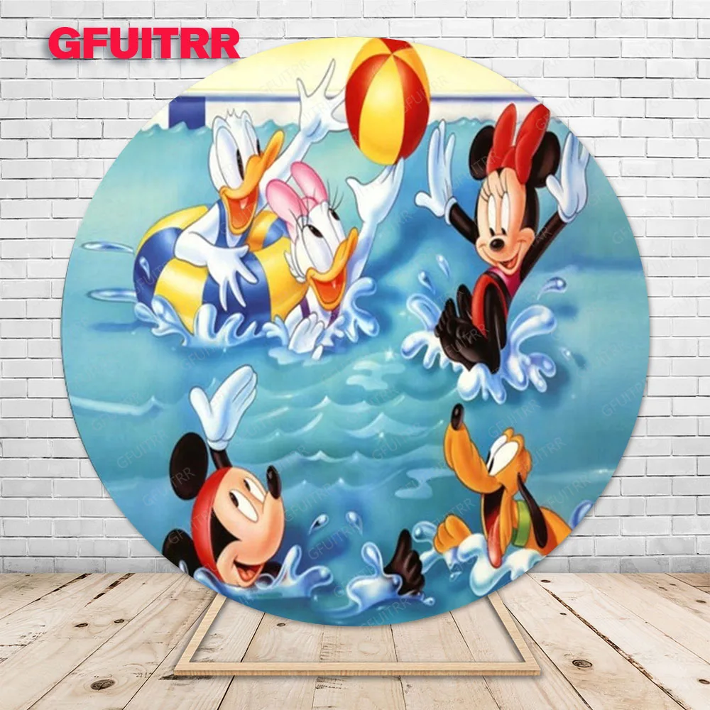 Rodada Mickey Minnie Mouse Contexto Fotografia Fundo Decoração de Capa de Círculo Props de Cabine Festa de Aniversário Infantil Festa na Piscina - Image 5