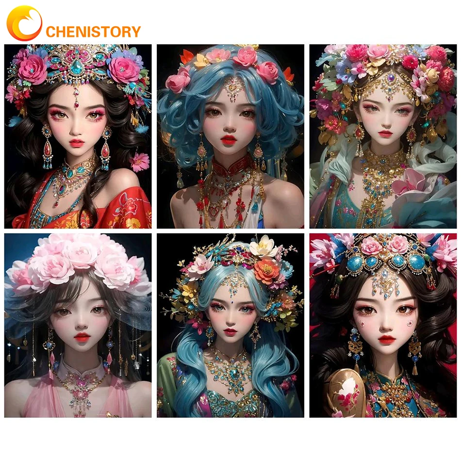 

CHENISTORY 60x75cm Girl Paint By Numbers Figure Painting DIY Oil Painting By Numbers On Canvas Frameless Number Painting Decor