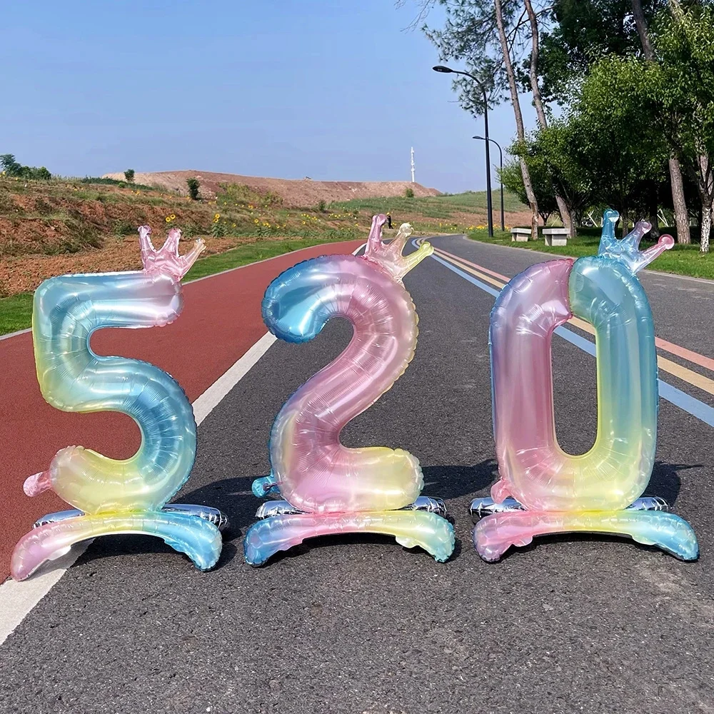 

1pcs 32inch Standing Rainbow Digital Balloon Gradient Colorful Crown 0-9 Aluminum Foil Balloon Birthday Party Baby Shower Decor