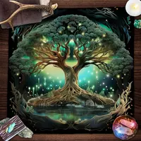 Mysterious Green Tree of Life Tarot Card Tablecloth Wicca Altar Cloth Fantastic Life Tree Tablecloth for Tarot Oracle Card Pad 1