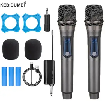 UHF 무선 마이크 듀얼 핸드헬드 다이나믹 마이크, 노래방 마이크, 결혼식 파티 연설 교회 클럽용 리시버 포함