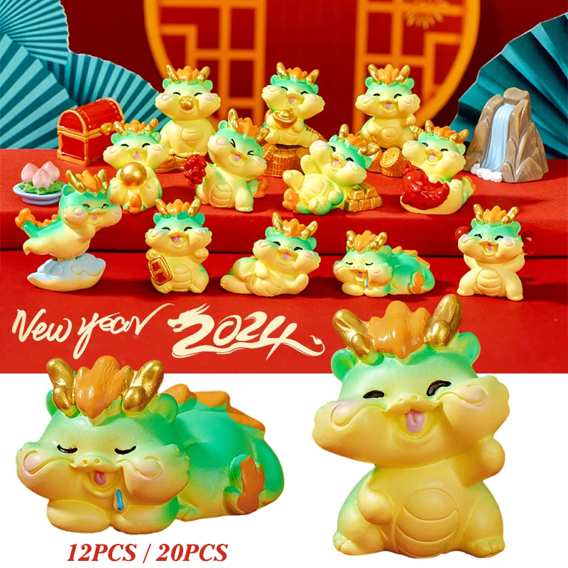 

12/20Pcs Chinese Dragon Year Decorations Miniature Cartoon Dragon Ornaments 2024 New Year Gift Figurine For Home Desktop Decor