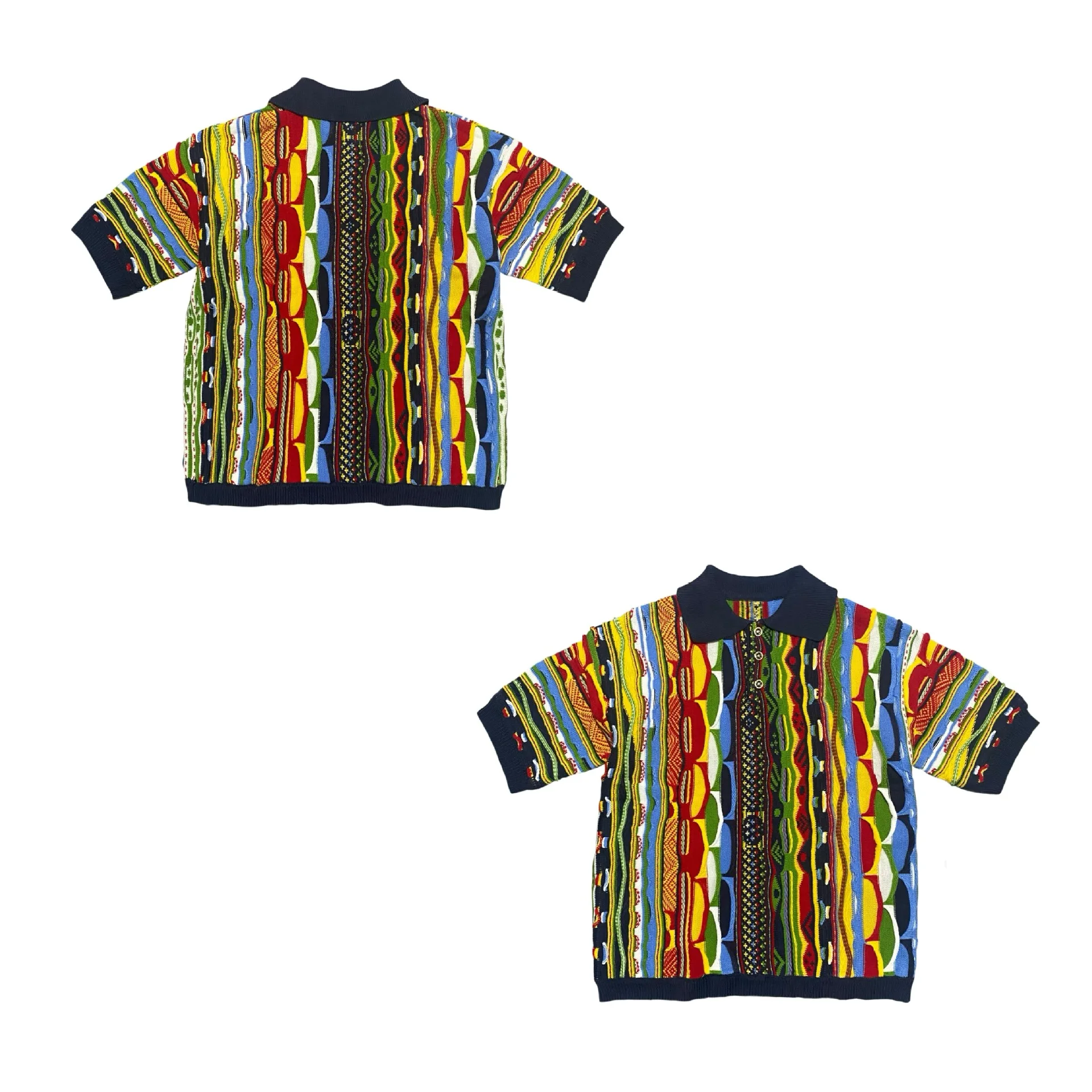 2024 Kapital Vintage Loose Fit Jacquard Bitter Gourd Pattern Knit Polo-Shirt Short Sleeve