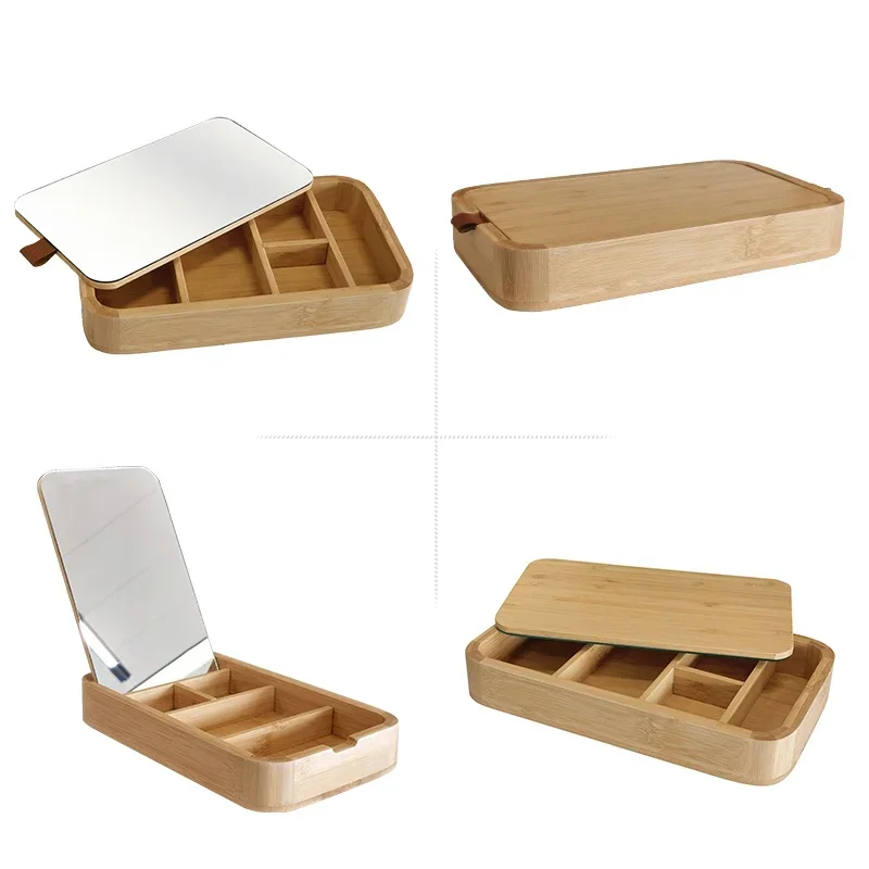 

Holder Bamboo Detachable Rings Small Collections Earrings, for Mirror, With Jewelry Storage Box Lid, Necklace,