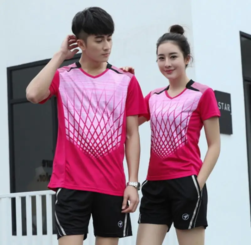 New women/men Badminton men sport t-shirts sets,Men Tennis Shorts polyester Breathable table tennis Sport jersey +shorts sets