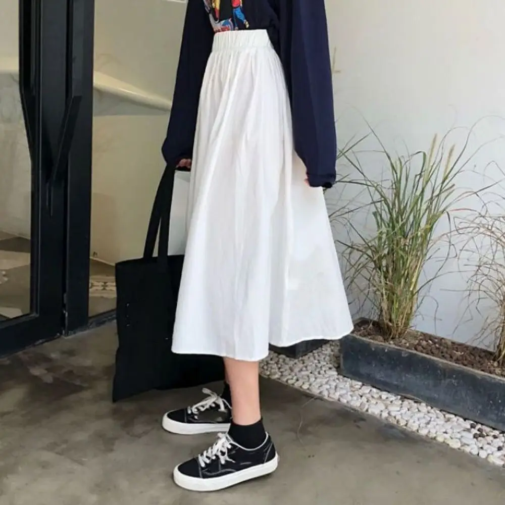 Simple High Waist Long Skirt Women Patchwork Chic High Waist Long Skirt Loose Solid Color A-line Half Dress Beach