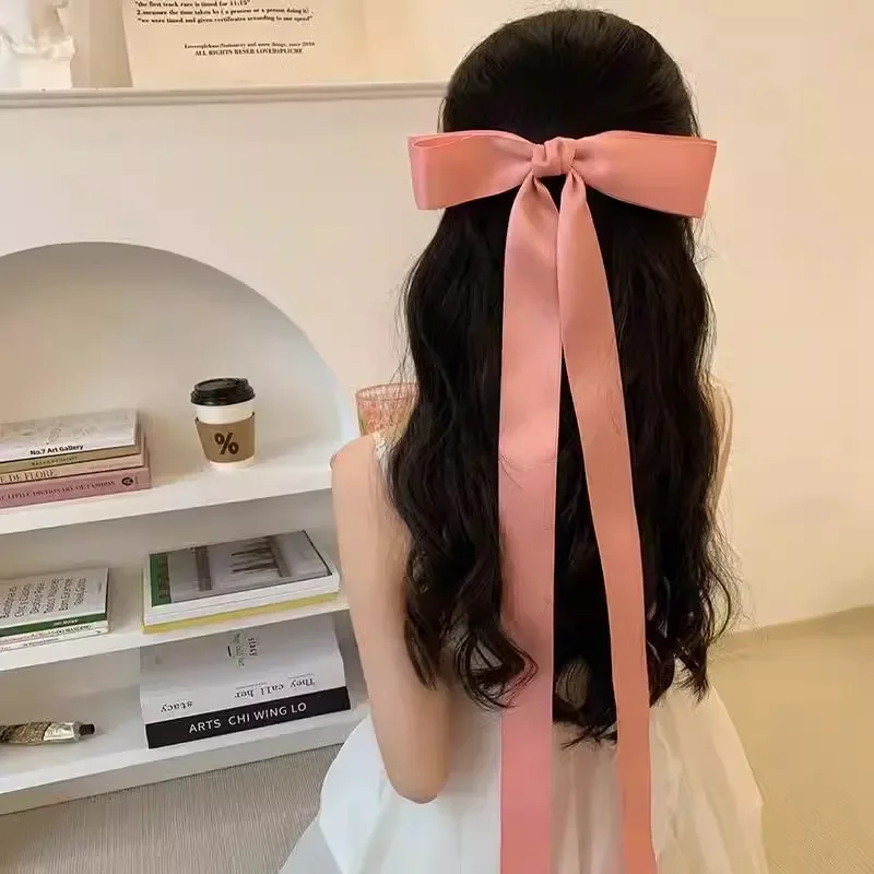 Fashion Fabric Hair Bow Hairpin for Women Girl Overlength Ribbon Hair Clip Pink Black White Bow Top Clip Female Hair Accessories wardrobe white 200x40x170 cm fabric