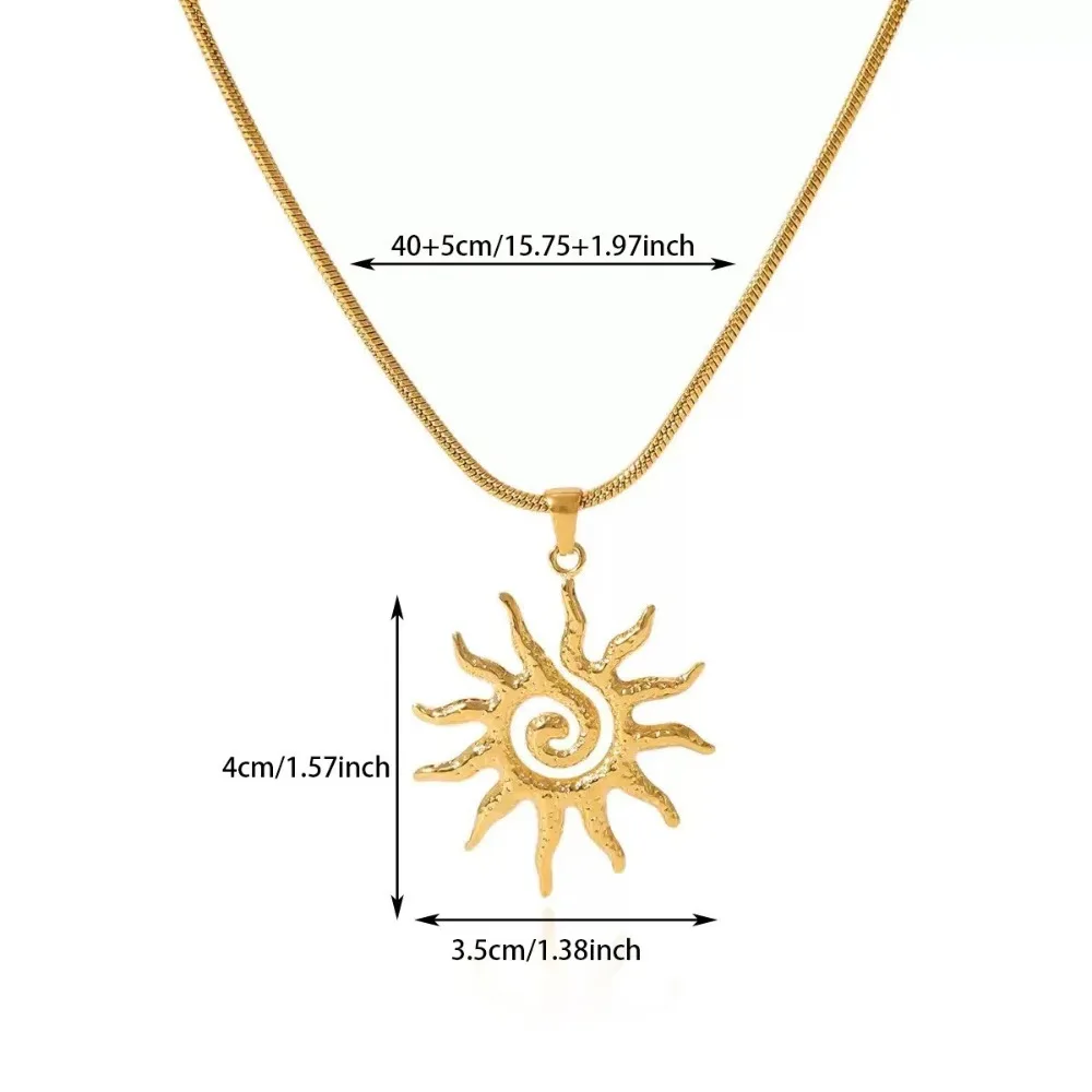 Stainless Steel Sun Pendant Necklace Gold Color Elegant Stainless Steel Necklace Waterproof Vintage Chic Sweater Chain
