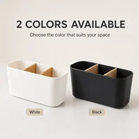 QA Minimalist Desk Organizer 3 Compartment Pen Holder with Wooden Dividers Office Storage Box for Pens Scissors Clips Home Offic 4