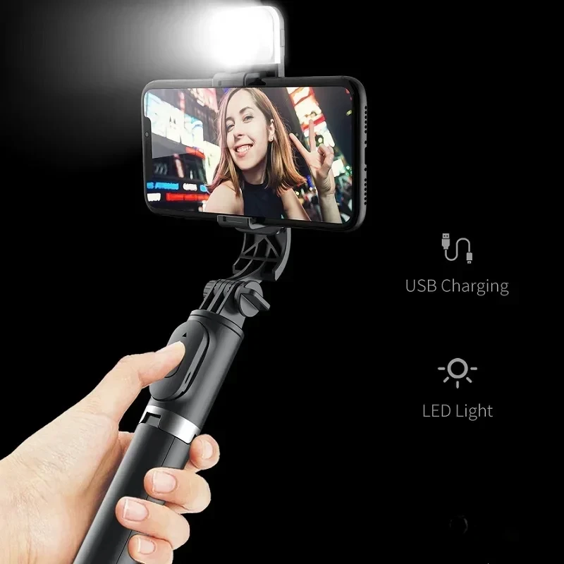 휴대 전화 셀카봉, 무선 블루투스 LED 필 라이트 익스텐션 삼각대, 원격 셔터 포함, 안드로이드 IOS용, 680mm