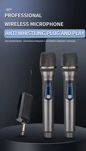 무선 마이크 2 채널 UHF 전문 핸드 헬드 마이크, 파티 가라오케 교회 공연 회의 무대 공연용 3