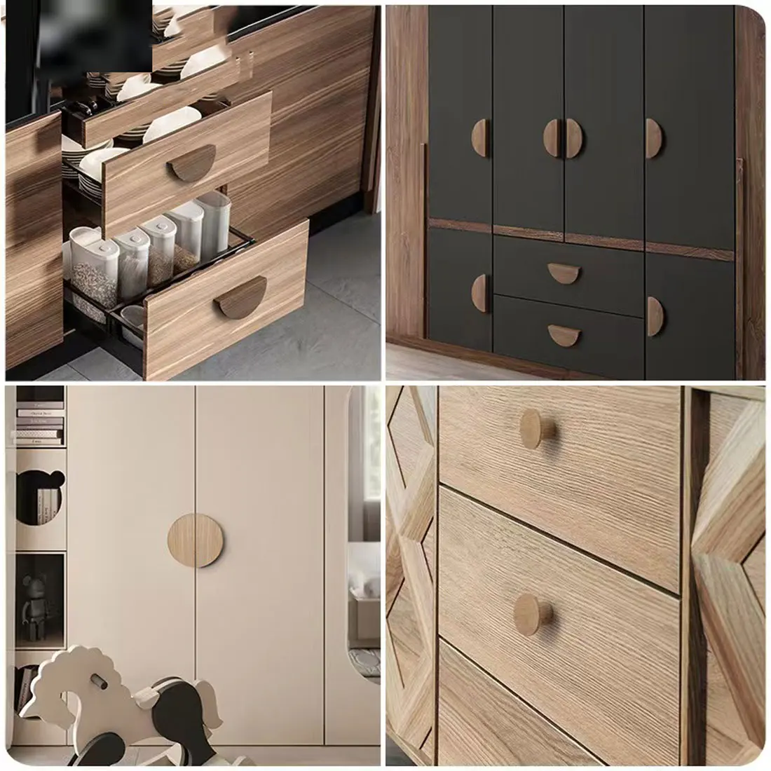 Wood Door Handle Nordic Semicircle Wooden Cabinet Handles Drawer Knobs Wardrobes Hardware Child Closet Furniture Knobs