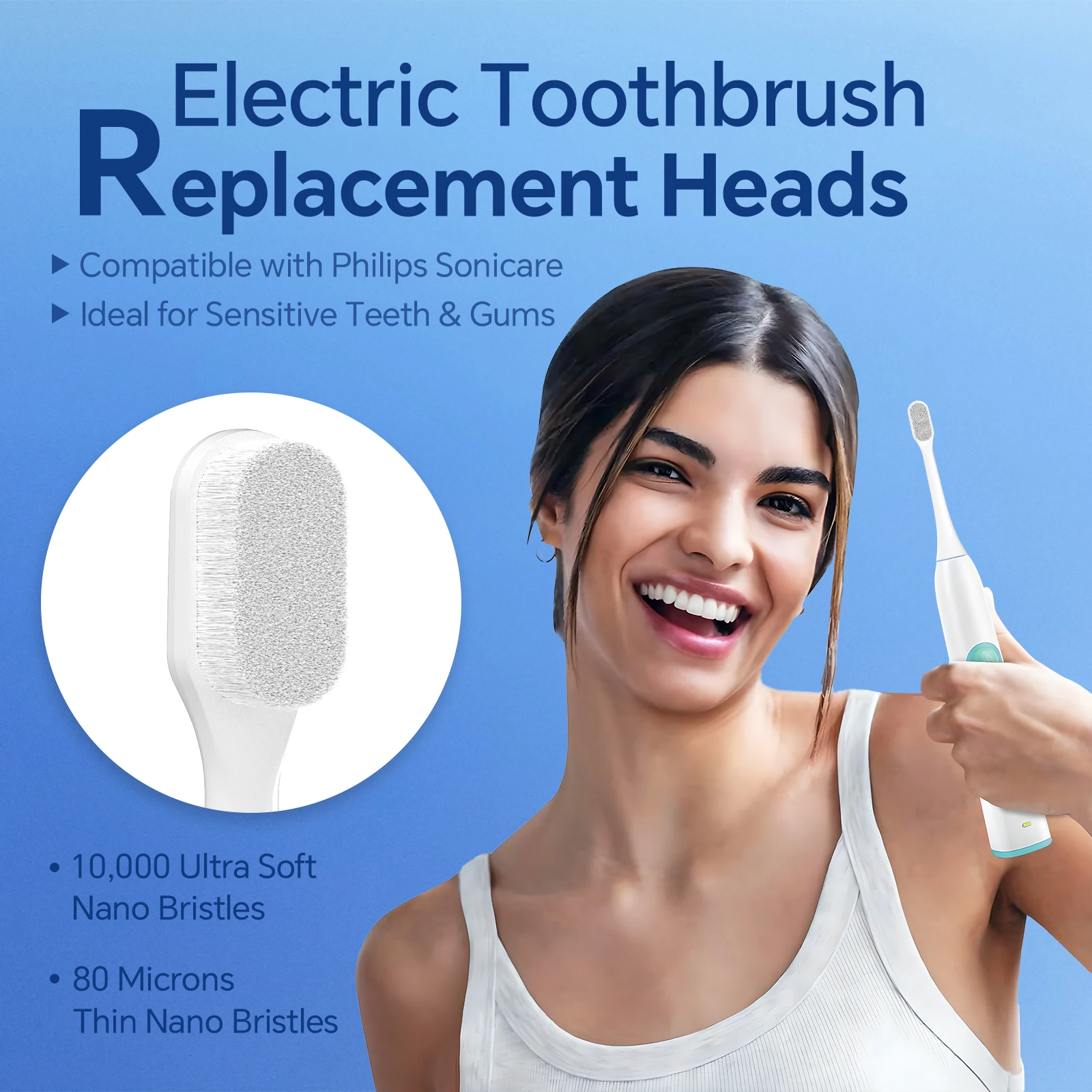 6x Ultra Soft Replacement Brush Heads Compatible with Philips Sonicare Electric Toothbrush 4100/6100/1100/2100/6500/9000/9300 2