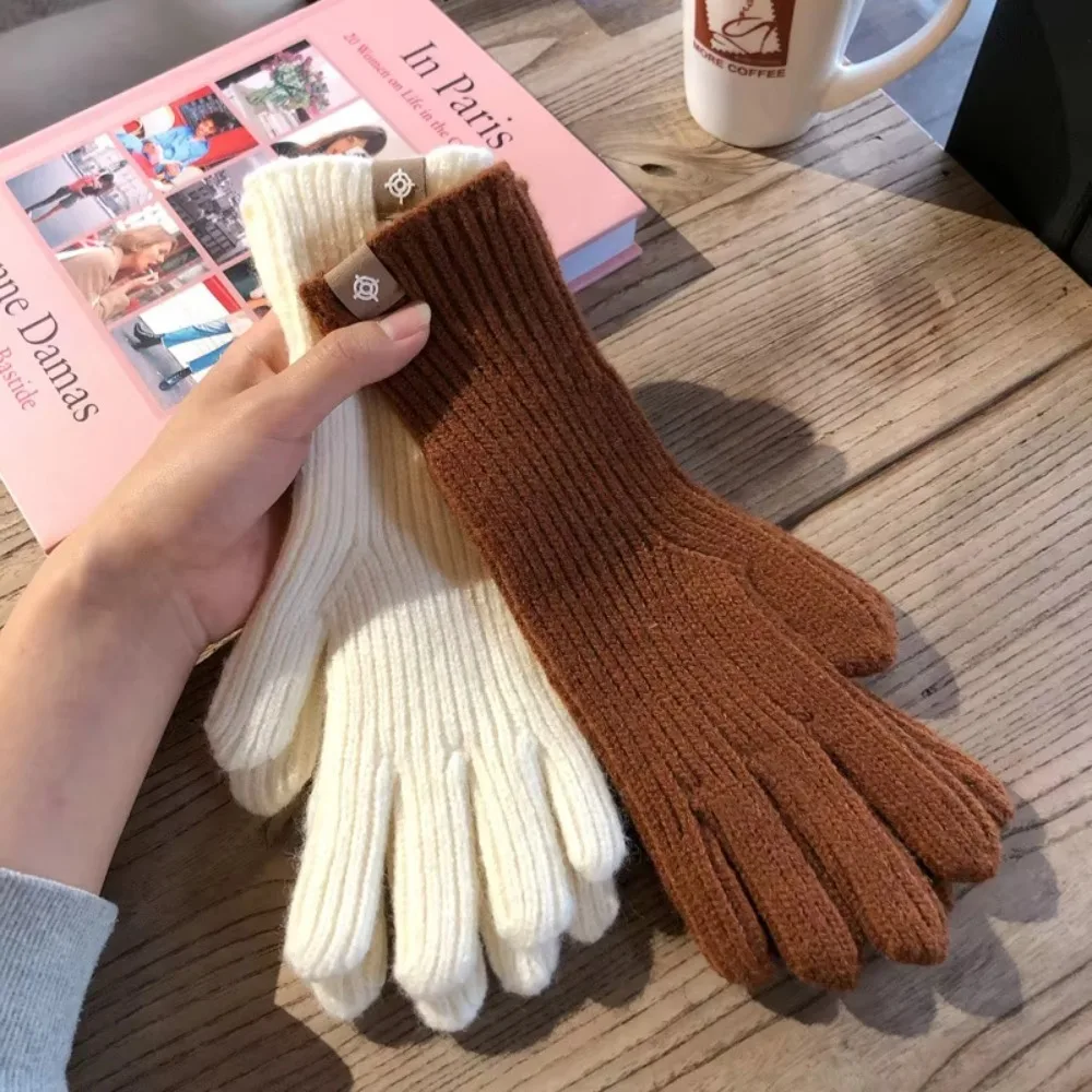 Vintage Long Knitted Gloves Touchscreen Solid Color Winter Gloves Women Gloves Outdoor Riding