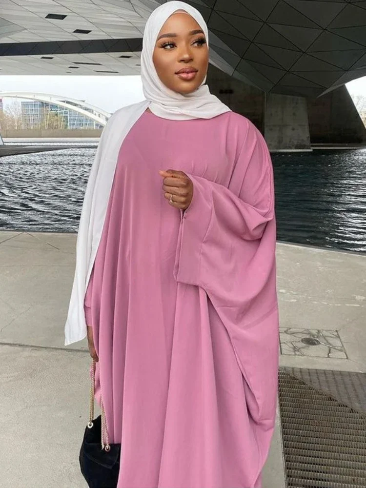Ramadan Eid Muslim Hijab Dresses for Women Prayer Clothes Plain Batwing Abaya Dress Islam Dubai Turkey Saudi Loose Abayas Robe