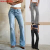 Women Boot Cut Jeans Washed Distressed Floor Length Flare Pants Stretch Vintage Female Trousers Denims Spring 2026 Streetwear