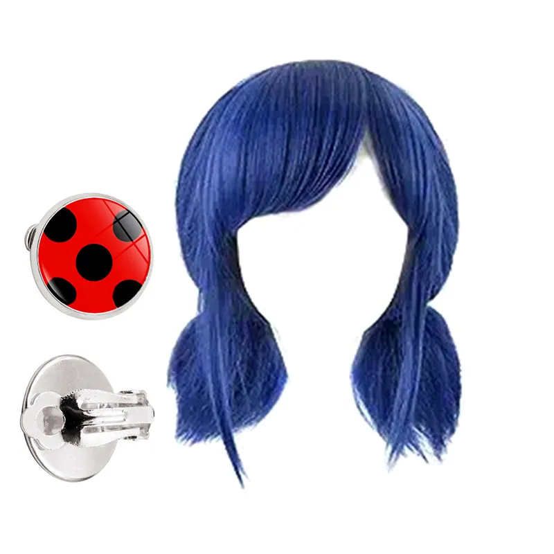 Blue Cosplay Wig for Girl Halloween Costume Short Wigs for Women Unique Style Anime Wigs with Cap Free Pair of Earrings