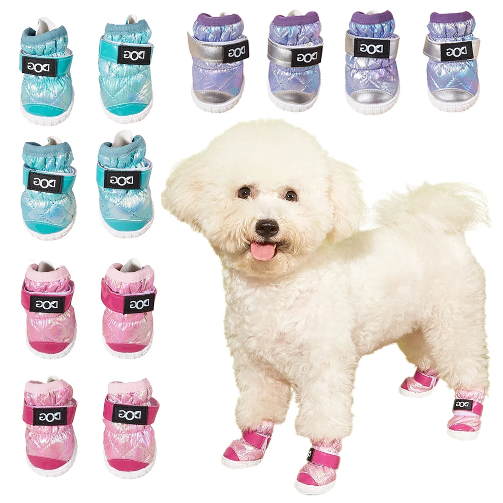 4PCSSetAutumnWinterDogShoesForSmallMediumDogsWarmSnowBoots