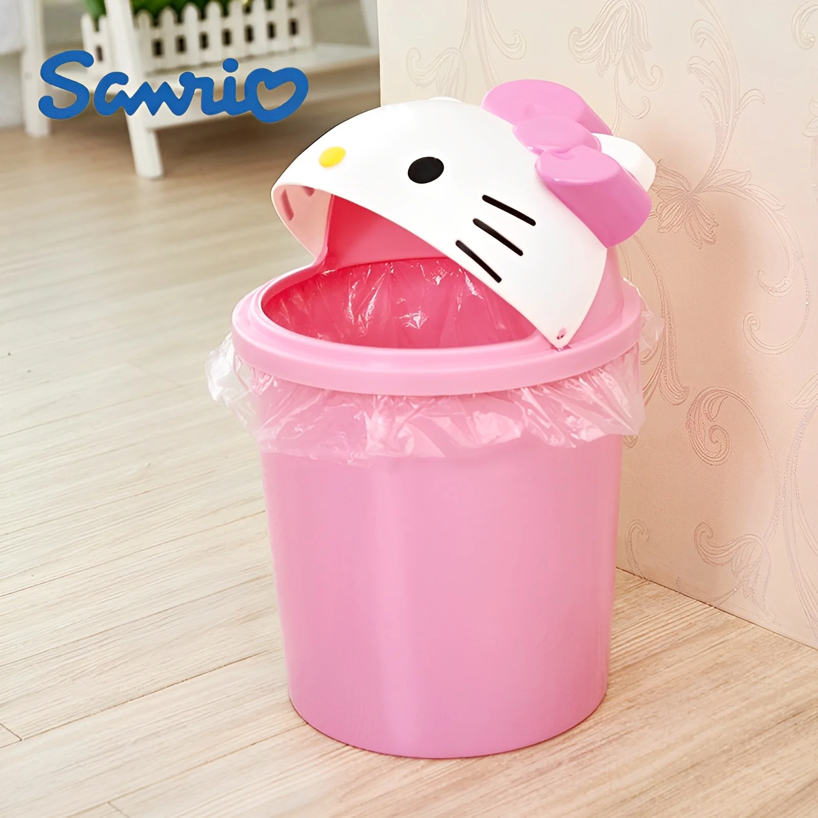 Cute-Sanrio-Hello-Kitty-Wastebasket-Cartoon-Household-Flip-Top