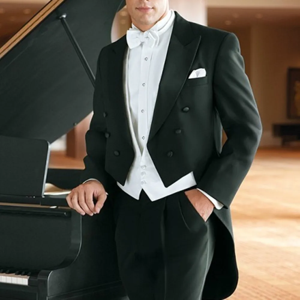 

Fashionable Custom Made Black Tailcoat Groom Tuxedos Groomsmen Mens Wedding Party Suits Prom Bridegroom (Jacket+Pants+Vest)