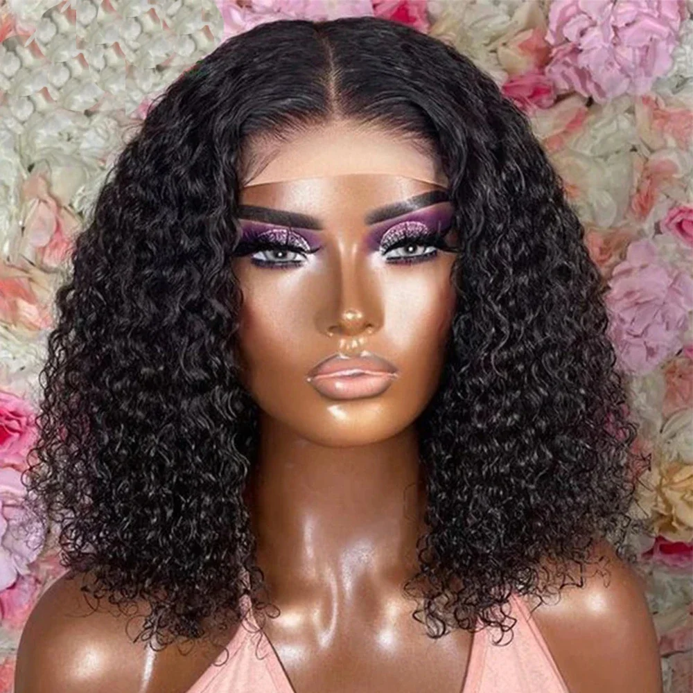 

180 Density Deep Wave Frontal Wig 13x4 Short Bob Lace Front Human Hair Wigs Brazilian Curly Pre Plucked Lace Front Wig