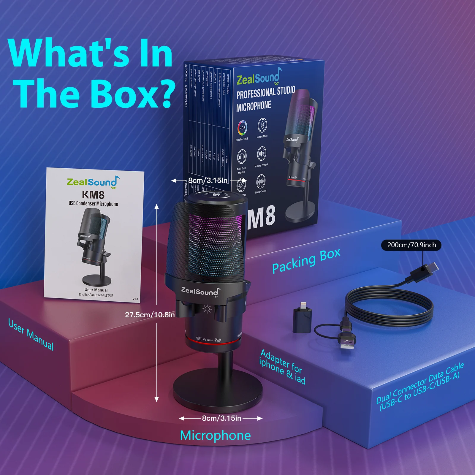 ZealSound KM8S USB Gaming Microphone, Plug & Play for Streaming Podcast Recording, CompatiblePS4/5 PC 안드로이드 iPhone