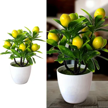 18cm*24cm Artificial Lemon Tree Potted Plastic Fake Flowers Plant Outdoor Yard Garden Balcony Plant Potted Home Floral Decor 2