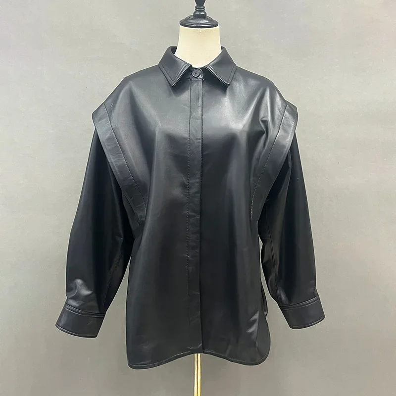 

Блузка женская зимняя из натуральной кожи, с карманами