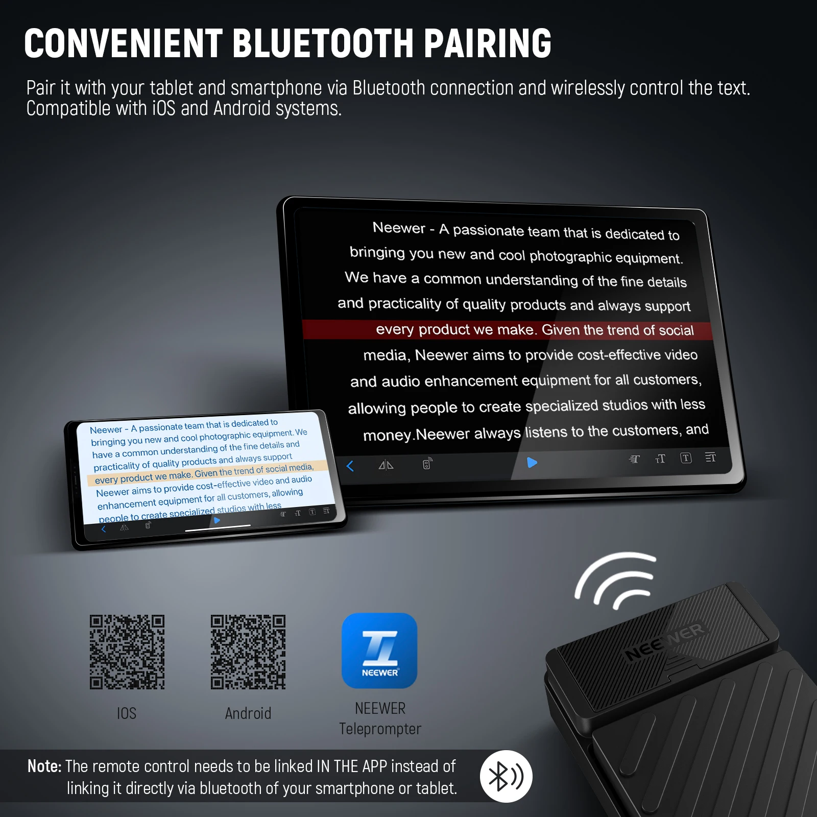 Description Picture 5 of itemNEEWER Foot Switch for NEEWER Teleprompter App Silent Bluetooth Remote Control Foot Pedal Switch with 3m USB A to Type C Cable