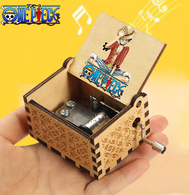 

Anime One Piece Wooden Music Box Cartoon Figure Luffy Cutter Franky Hand Crank Music Box for Children Room Decoration